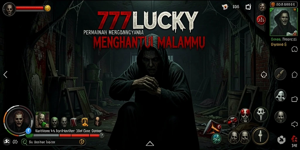 Gameplay 777LUCKY menampilkan suasana horor yang mencekam dan menegangkan.