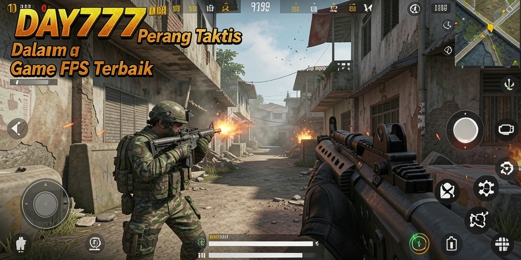 Screenshot menunjukkan aksi intens gameplay FPS DAY777.