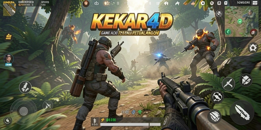 Tampilan gameplay seru dalam KEKAR4D dengan karakter dan senjata yang beragam.