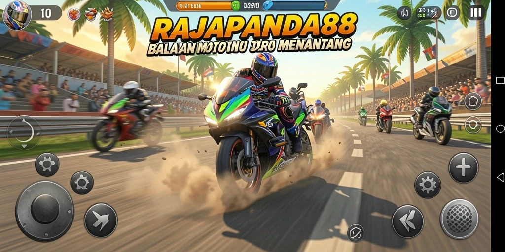 Tampilan gameplay RAJAPANDA88 yang mendebarkan di trek balapan.