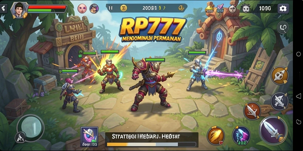 Tangkapan layar gameplay RP777 yang menunjukkan strategi pertempuran yang seru.