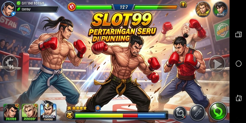 Tampilan gameplay intens di SLOT99 dengan aksi pertarungan seru.