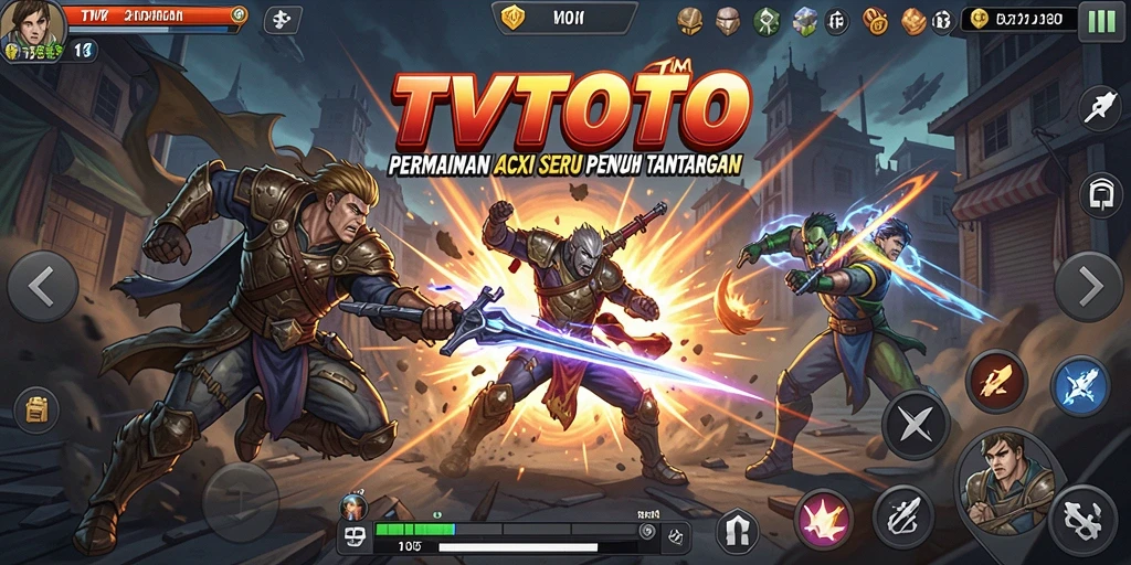 Tangkapan layar permainan <strong>TVTOTO</strong> menampilkan aksi seru di medan pertempuran.