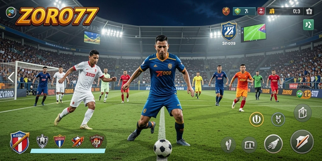 Tampilan gameplay ZORO77 saat pertandingan olahraga berlangsung.